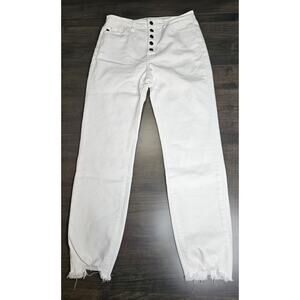 KanCan Jeans Women 11/29 (ACTUAL 29x27) White Skinny Exposed Button Raw Cuffs